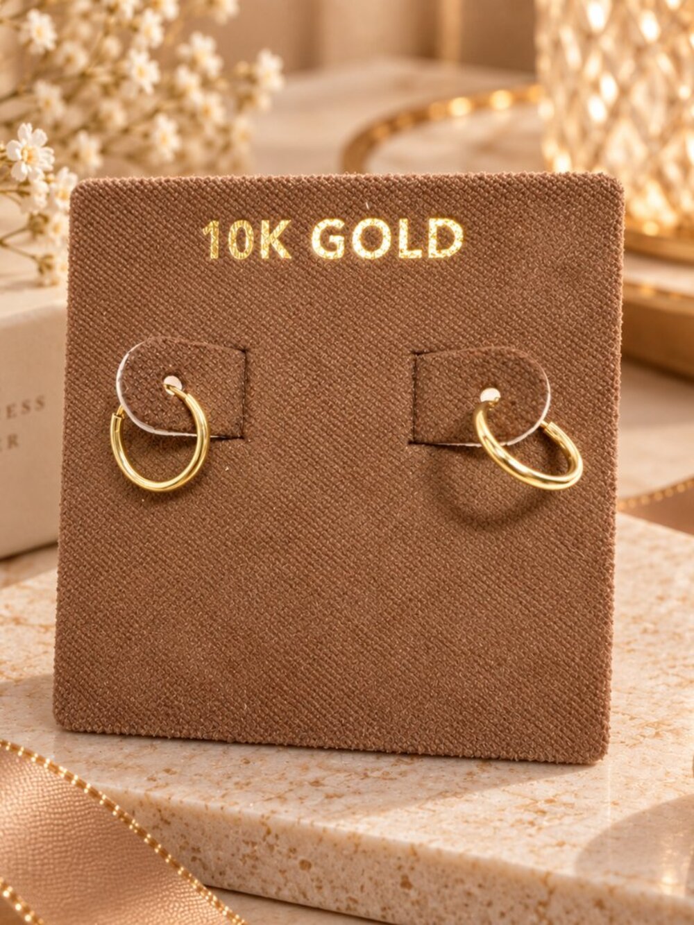 10K Yellow Gold Small Hinged Hoop Earrings for Lobe, No Stone Pair
